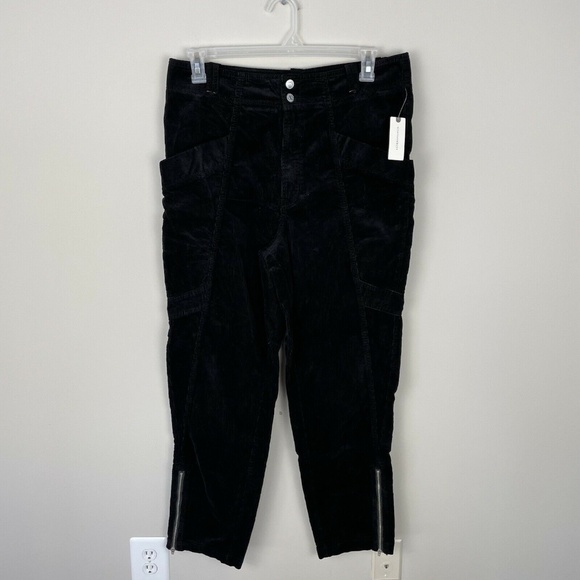 Anthropologie Pilcro Slim Corduroy Cargo Pants Size 32 Tall Black Ankle Zip New